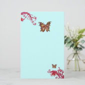 GOLD SCHALTFLY UND RED BERRIES Aquamarin Blau Briefpapier (Stehend Vorderseite)