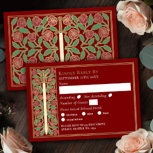 Gold-scharlachrotes mittelalterliches florales Sch RSVP Karte
