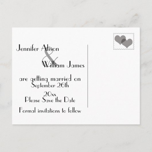 Gold schattierte Gatsby Art Deco Hochzeit Speicher Ankündigungspostkarte (Rückseite)