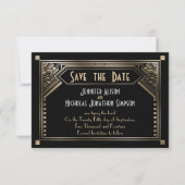 Gold schattierte Gatsby Art Deco Hochzeit Speicher Save The Date (Vorderseite)