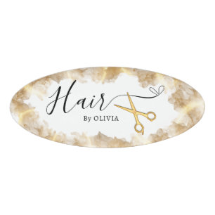 Gold Schere Haarschnitt Schönheitssalon Elegant Namenschild