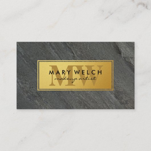 Gold | Schiefer Rock | Klassisches Monogramm Terminkarte (Vorderseite)