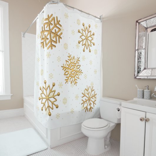 Gold-Schneeflocken auf Weiß Duschvorhang (Beispiel)