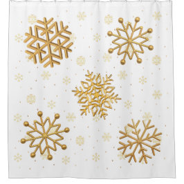 Gold-Schneeflocken auf Weiß Duschvorhang