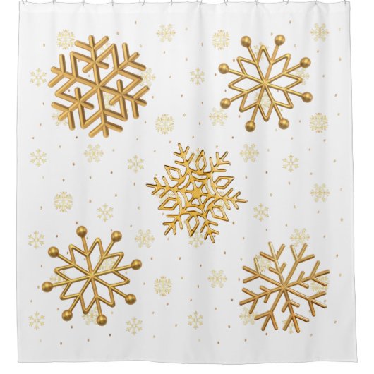Gold-Schneeflocken auf Weiß Duschvorhang (Vorderseite)
