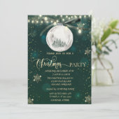 Gold Schneeflocken, Ball, Pine Tree Lichter Weihna Einladung (Stehend Vorderseite)