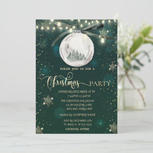 Gold Schneeflocken, Ball, Pine Tree Lichter Weihna Einladung (Stehend Vorderseite)