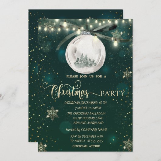 Gold Schneeflocken, Ball, Pine Tree Lichter Weihna Einladung (Vorne/Hinten)