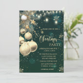 Gold Schneeflocken, Bälle, Branchendächte Weihnach Einladung (Stehend Vorderseite)