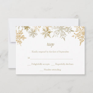 Gold Schneeflocken Eleganter Winter Hochzeit RSVP Karte