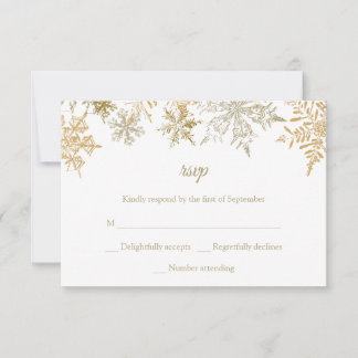 Gold Schneeflocken Eleganter Winter Hochzeit RSVP Karte