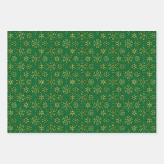 Gold-Schneeflocken-Muster Geschenkpapier Set (Vorderseite)