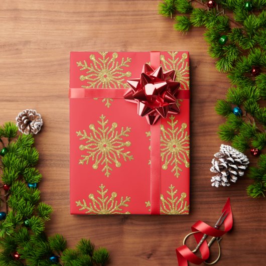 Gold-Schneeflocken-Rot-Verpackungspapier Geschenkpapier (Feiertagsgeschenk)
