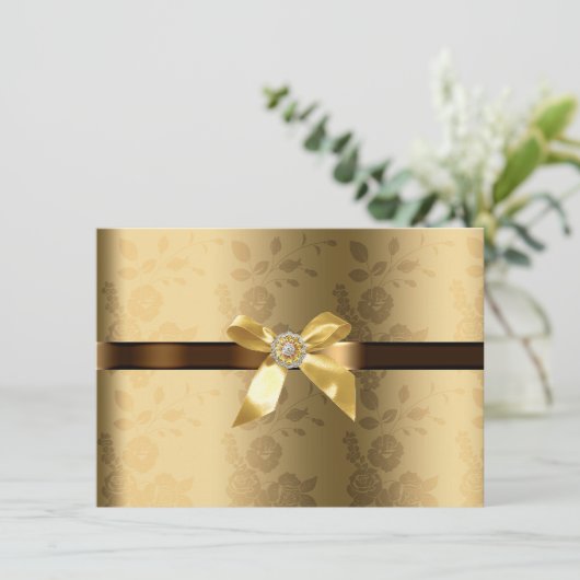 Gold & Schokolade Brauner Goldbug und Sparkle Einladung (Stehend Vorderseite)