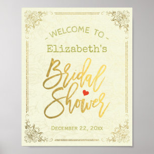 Gold Schrift Blumenrahmen Brautparty Willkommen Poster