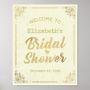 Gold Schrift Blumenrahmen Brautparty Willkommen Poster