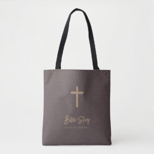 Gold Schrift Cocoa Braunes Leder Look Bibelstudium Tasche
