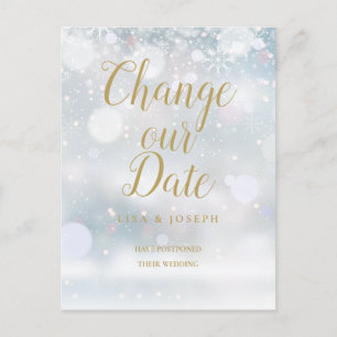 Gold Schrift Datumänderung Winter-Event verschoben Postkarte