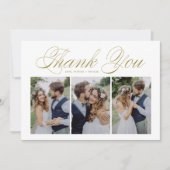 Gold Schrift Drei-Foto-Collage-Hochzeit Dankeskarte (Vorderseite)