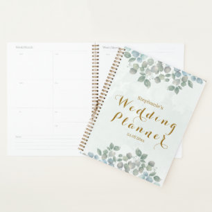 Gold Schrift Eukalyptus Wasserfarbe Hochzeitsplane Planer