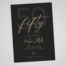 Gold Schrift Fifty Modern Schwarz 50. Geburtstagsf