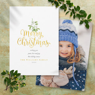 Gold Schrift Frohe Weihnachten Mistelzweig Foto
