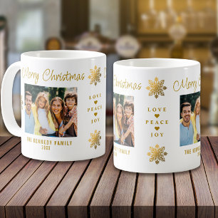 Gold Schrift Frohe Weihnachten Schneeflocke Famili Kaffeetasse