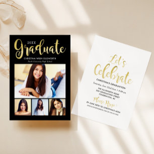 Gold Schrift Graduierten Foto Collage Party 2026 Einladung