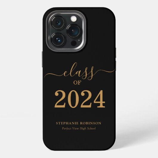Gold Schrift Klasse 2024 Abschluss  iPhone Hülle (Hinten)