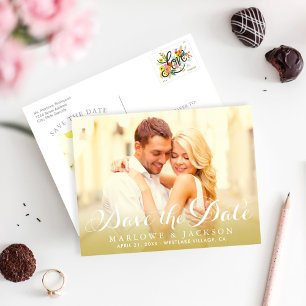 Gold Schrift Overlay Foto Save the Date Ankündigungspostkarte