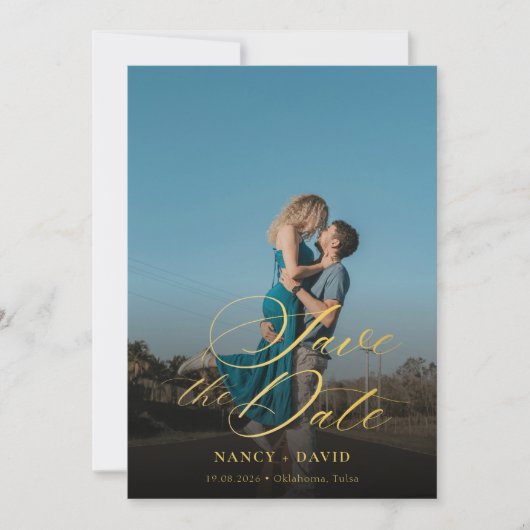 Gold Schrift Qr Code Foto Hochzeit Save The Date (Vorderseite)