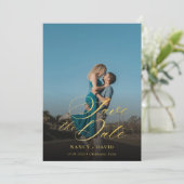 Gold Schrift Qr Code Foto Hochzeit Save The Date (Stehend Vorderseite)