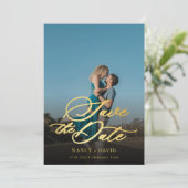 Gold Schrift Qr Code Foto Hochzeit Save The Date (Stehend Vorderseite)