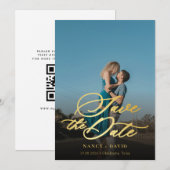 Gold Schrift Qr Code Foto Hochzeit Save The Date (Vorne/Hinten)