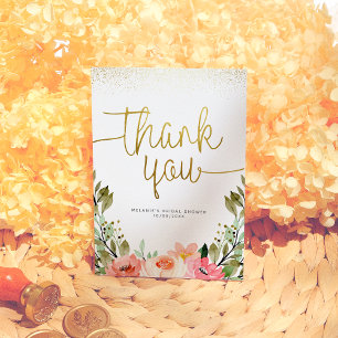 Gold Schriftart Danke Rosa Wasserfarbe Floral