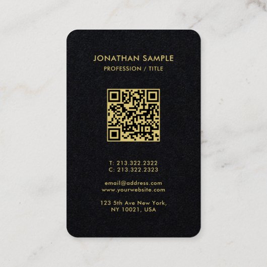 Gold Schriftart QR Code Premium Black Luxe Euro Si Visitenkarte (Rückseite)