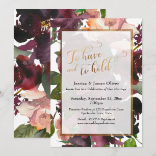 Gold Schriftzug To Have and To Hold Burgunder Blum Einladung