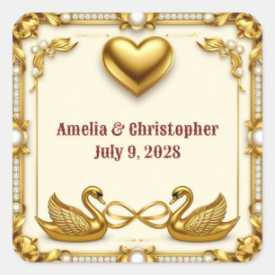 🖤 Gold Schwan Hochzeitsnamensschild Geschenk 💍 Quadratischer Aufkleber
