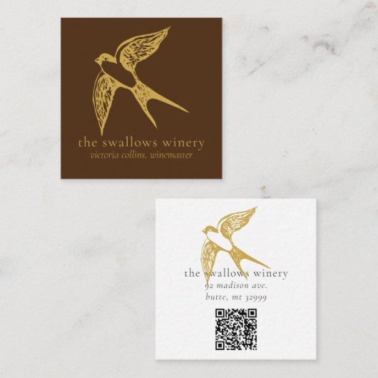 Gold Schwänze QR Code Brown Square Biz Card Quadratische Visitenkarte (Vorne/Hinten)
