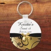 Gold & Schwarz, 16 . Geburtstag, Custom, Gastgesch Schlüsselanhänger (Vorderseite)