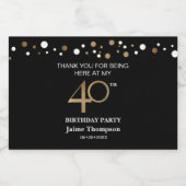 Gold schwarz 40. Geburtstag Thema confetti vielen  Schaumweinetikett (Einzelnes Label)