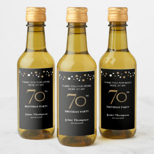 Gold schwarz 70. Geburtstag Thema confetti vielen Weinetikett