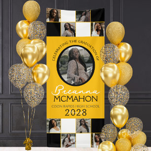 Gold & Schwarz 9 Foto-Collage-Abschluss-Vinyl Banner