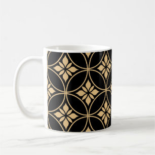 Gold & Schwarz: Abstrakte florale Vintage Kaffeetasse