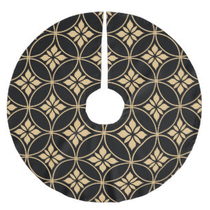Gold & Schwarz: Abstrakte florale Vintage Polyester Weihnachtsbaumdecke