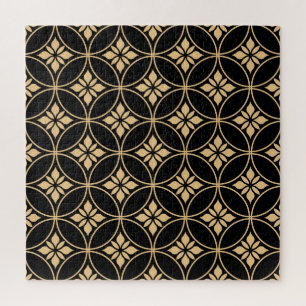 Gold & Schwarz: Abstrakte florale Vintage Puzzle