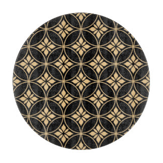 Gold & Schwarz: Abstrakte florale Vintage Schneidebrett