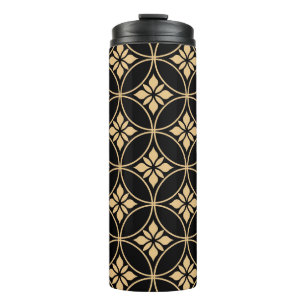 Gold & Schwarz: Abstrakte florale Vintage Thermosbecher