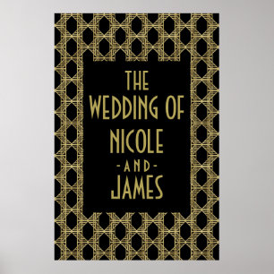 Gold Schwarz Art Deco Diamant Retro Hochzeitsschil Poster