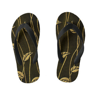 Gold & Schwarz: Blätter 3D Textur. Kinderbadesandalen